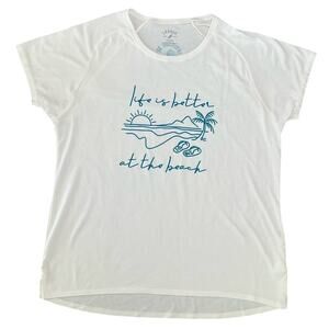 League White Graphic Tee with Beach Print